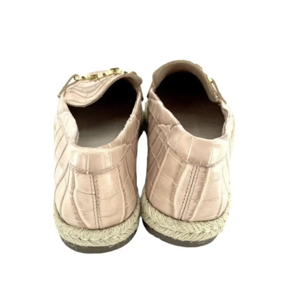 Schutz Women's Loafers Patty Crocodile Embossed Pink Leather Flats SZ 9 NEW